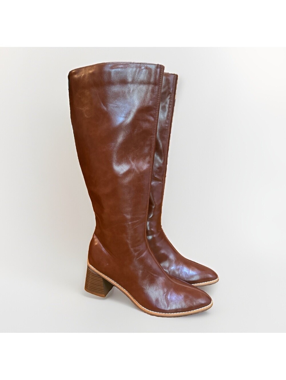 Motimoden Saddle Brown Knee High Boots Almond Toe Block Heel Fall Autumn 9.5